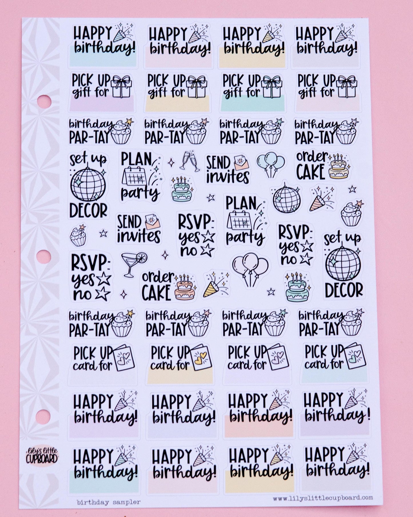 Birthday Sampler Planner Stickers | Birthday Functional Organizing Projects | Functional Deco | Script | Icon | Typography
