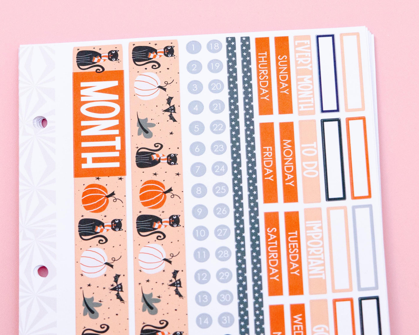 Bat Kitty Monthly Halloween Sticker Kit | Choose Your Month Sticker Kit | Monthly Spread Planner Kits | Monthly Planner Sticker Kits