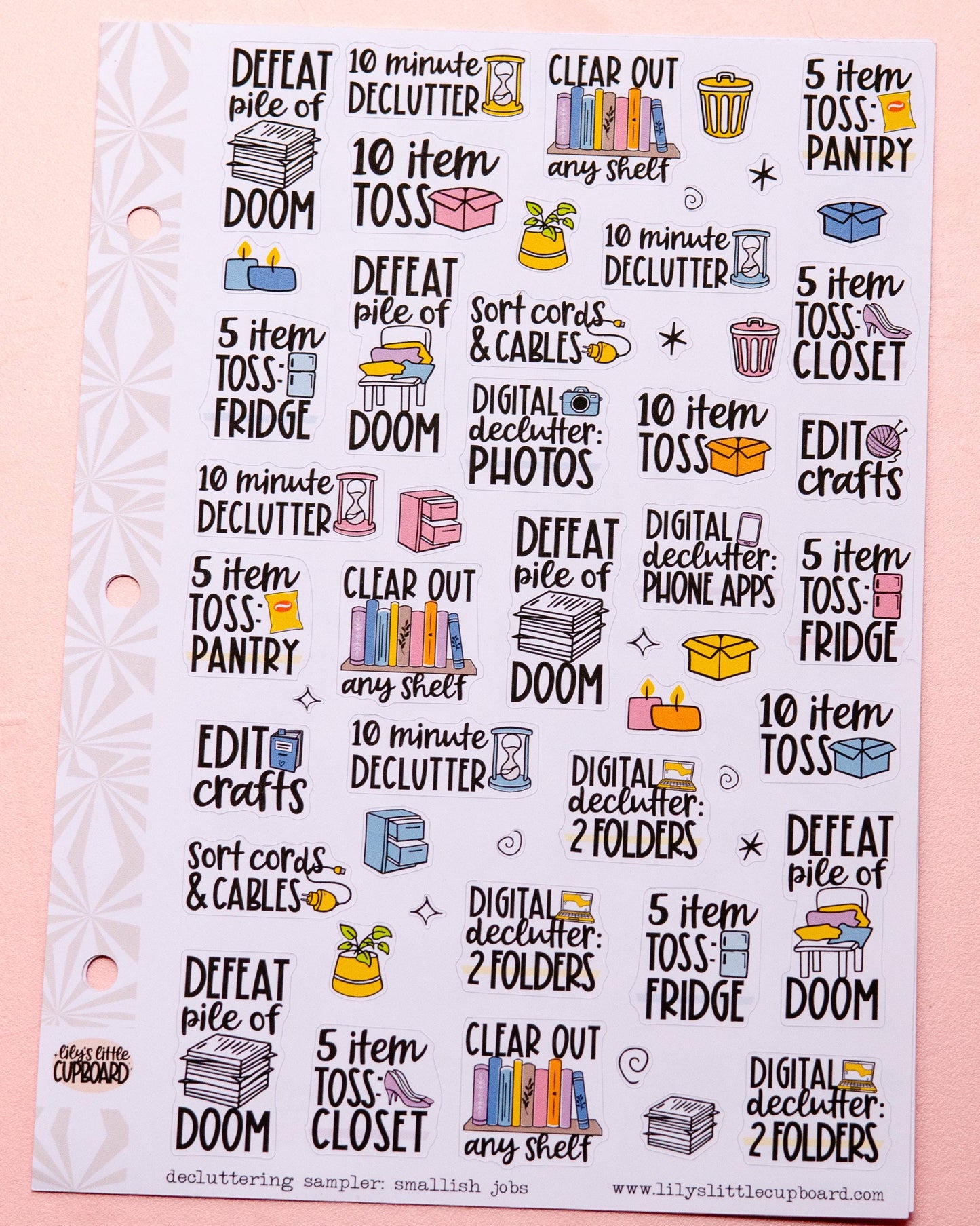 Decluttering Sampler Planner Stickers | Smallish Organizing Projects | Adulting Stickers | Functional Deco | Script | Icon | Typography