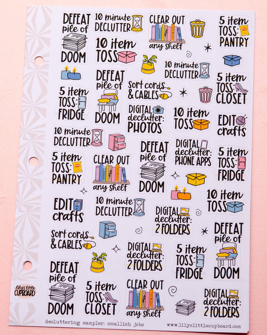 Decluttering Sampler Planner Stickers | Smallish Organizing Projects | Adulting Stickers | Functional Deco | Script | Icon | Typography