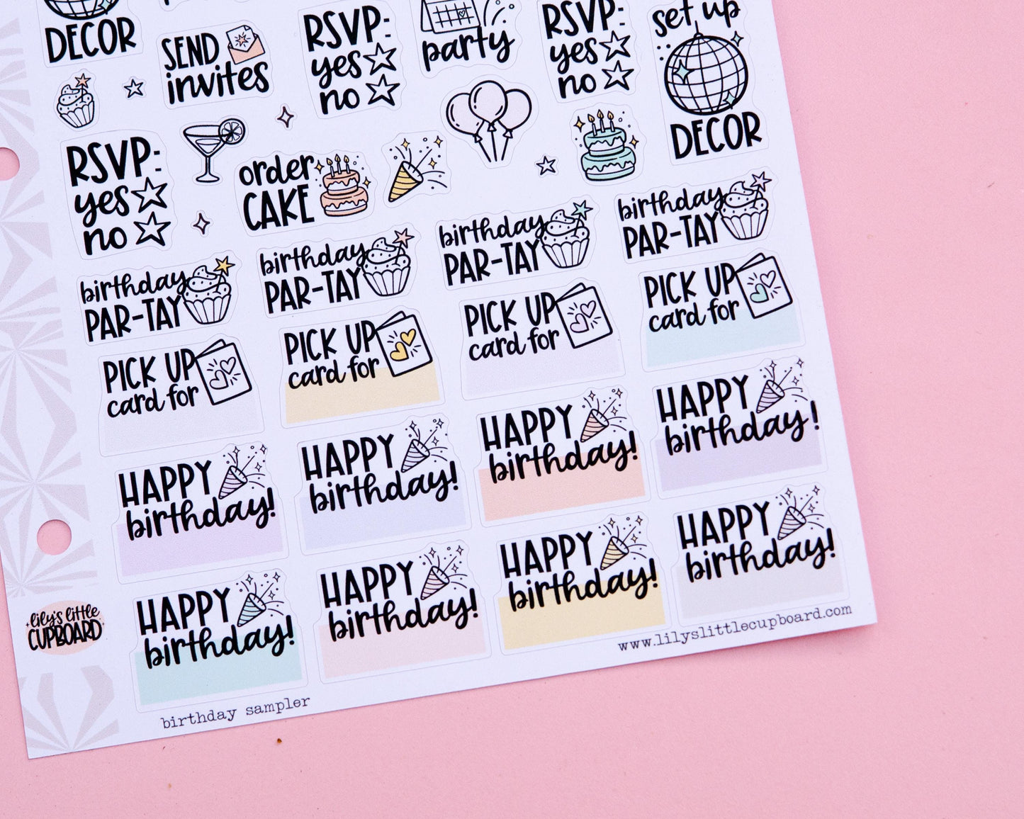 Birthday Sampler Planner Stickers | Birthday Functional Organizing Projects | Functional Deco | Script | Icon | Typography