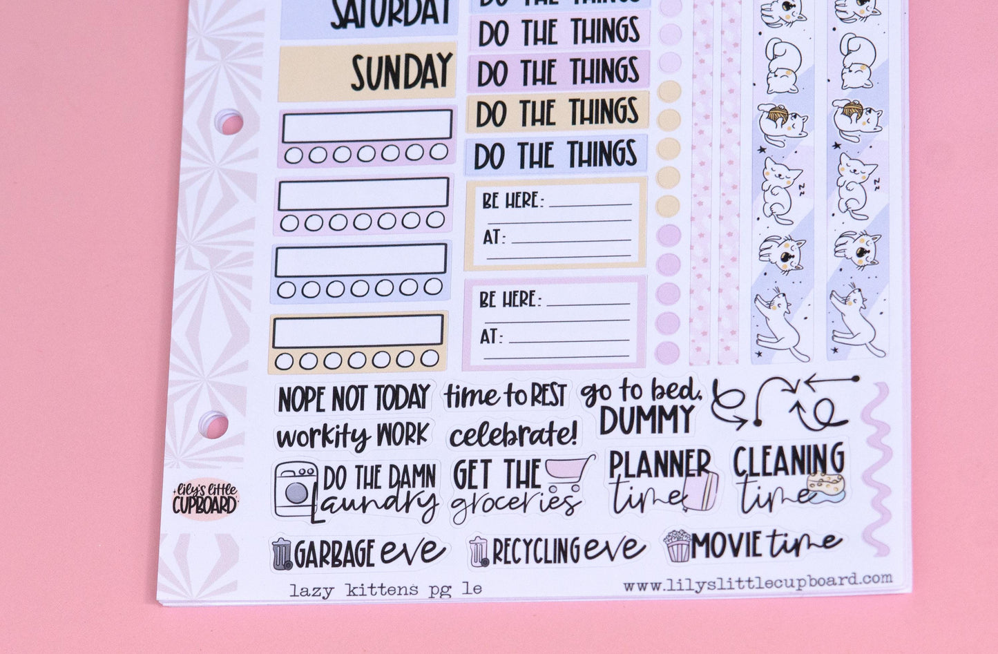 Sleepy Kitties | Weekly Sticker Kit | Anytime Planner Kit | Cozy Kittens Vertical Sticker Kit | Kitty Cat Sticker Kit A la Carte Planner Kit