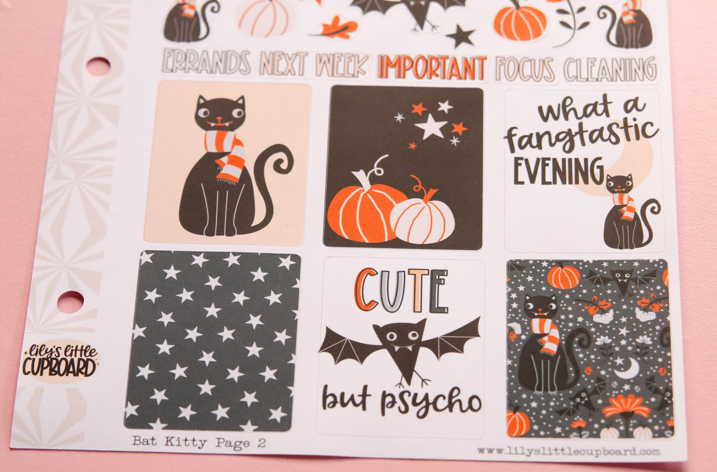Bat Kitty Halloween Planner Stickers: Vertical Weekly Kit