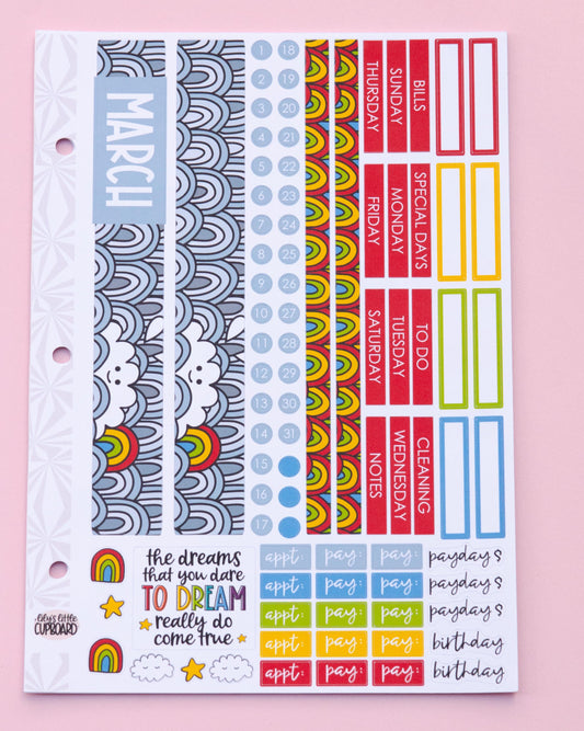 Simple Monthly Kit in Gray Skies and Rainbows | Monthly Spread Planner Kits | Monthly Planner Sticker Kits