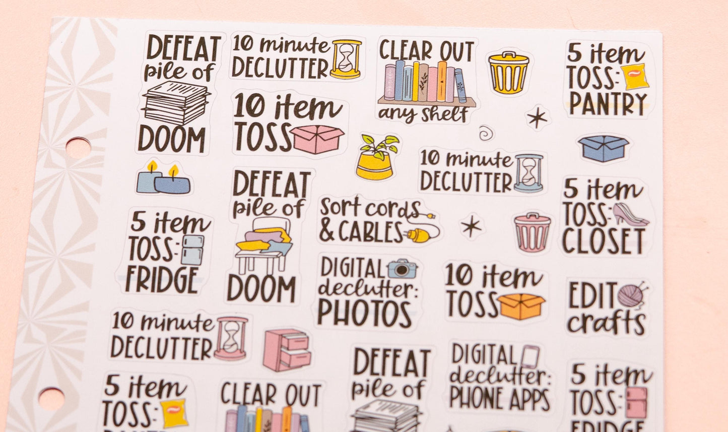 Decluttering Sampler Planner Stickers | Smallish Organizing Projects | Adulting Stickers | Functional Deco | Script | Icon | Typography