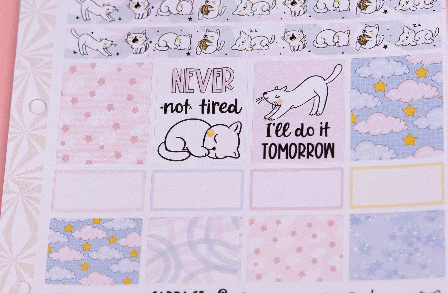 Sleepy Kitties Hobonichi Cousin and Other A5 Weekly Sticker Kit in | Cozy Day Sticker Kit | A5 Weekly Sticker Kit | Cute Kitty Cat