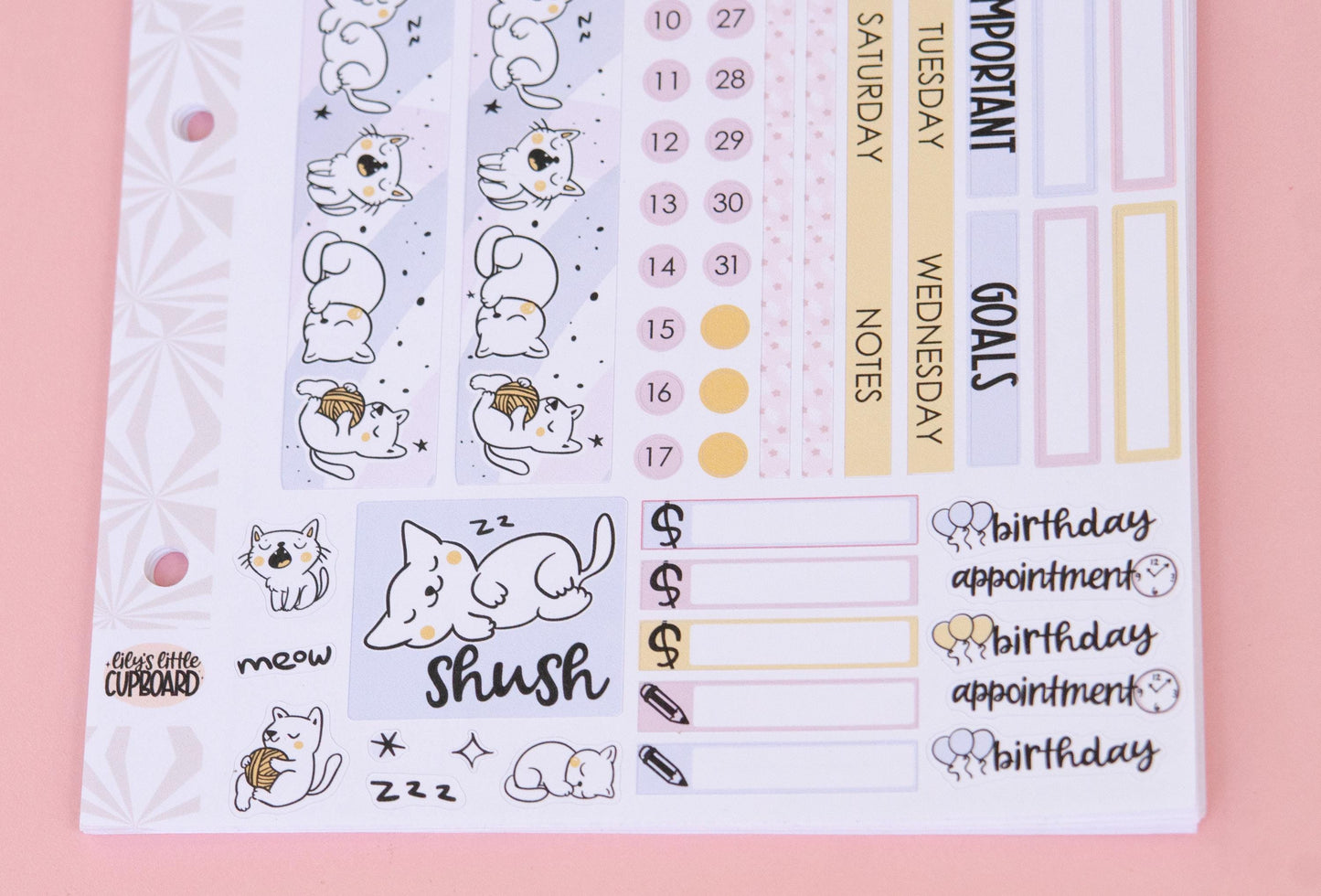 Sleepy Kitties Simple Monthly Kit | Monthly Spread Planner Kits | Monthly Planner Sticker Kits