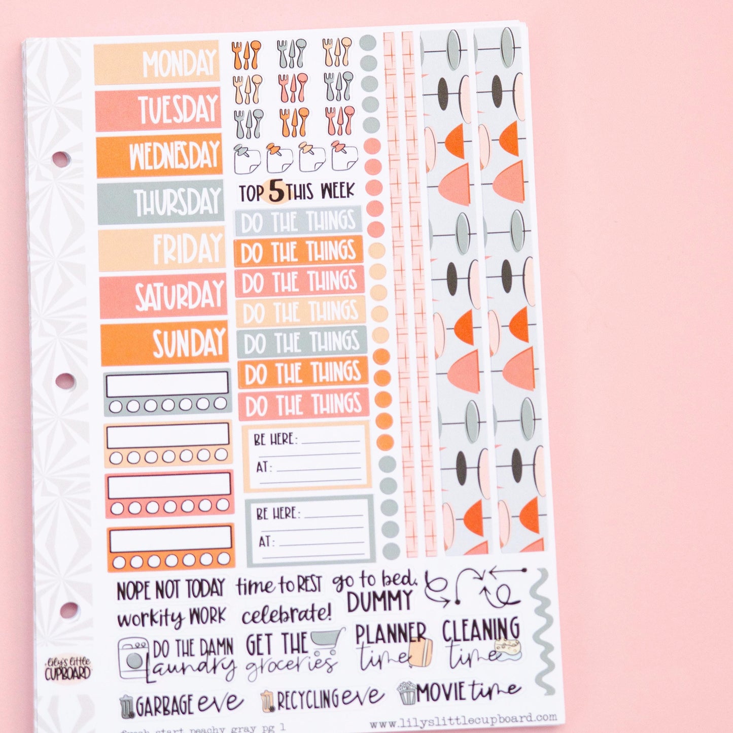 Fresh Start in Peachy Grays Vertical Weekly Sticker Kit | Standard Weekly Planner Sticker Kit | Goal Planner A la Carte Planner Kit