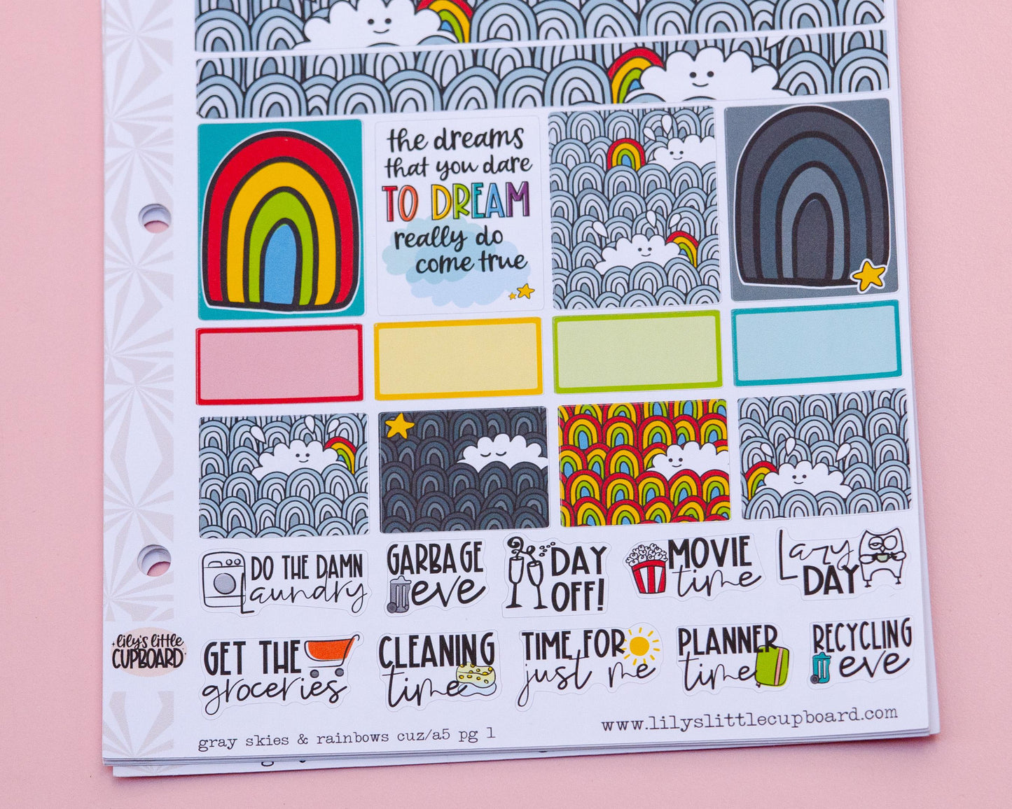 Gray Skies and Rainbows Hobonichi Cousin and Other A5 Weekly Sticker Kit in | Rainbow Sticker Kit | A5 Weekly Sticker Kit | Rainy Day Cute