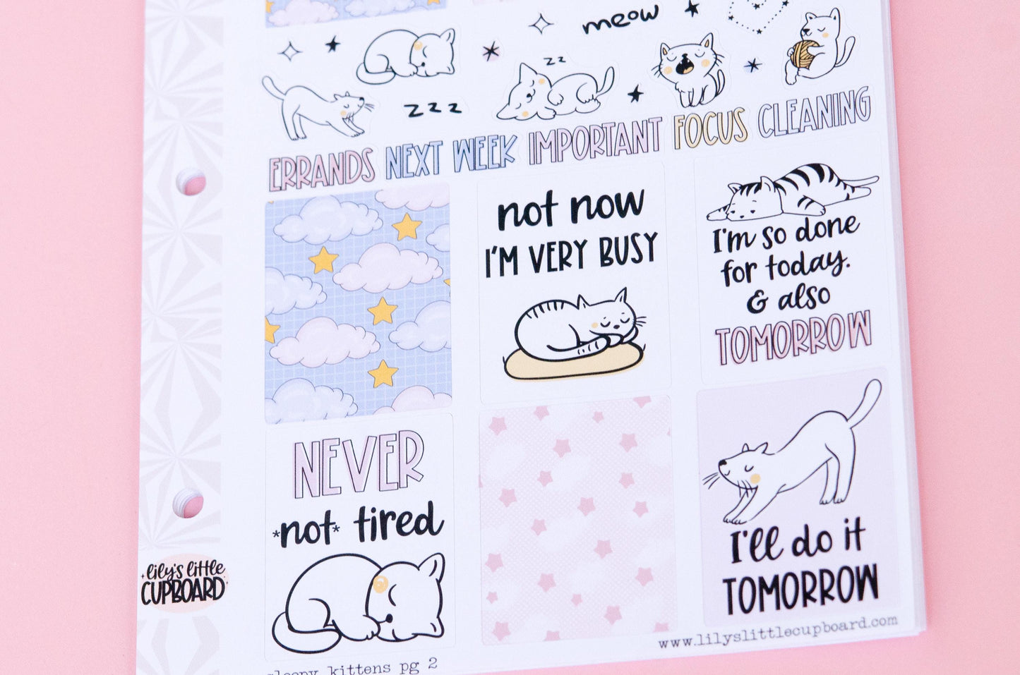Sleepy Kitties | Weekly Sticker Kit | Anytime Planner Kit | Cozy Kittens Vertical Sticker Kit | Kitty Cat Sticker Kit A la Carte Planner Kit