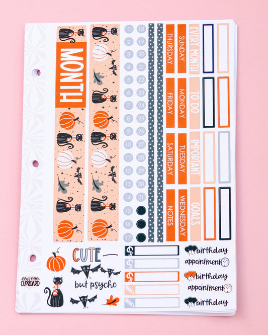 Bat Kitty Monthly Halloween Sticker Kit | Choose Your Month Sticker Kit | Monthly Spread Planner Kits | Monthly Planner Sticker Kits
