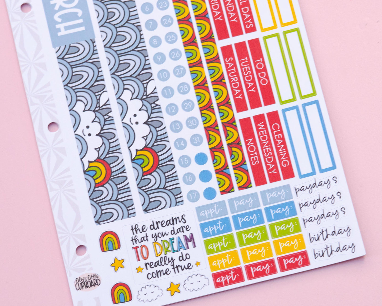 Simple Monthly Kit in Gray Skies and Rainbows | Monthly Spread Planner Kits | Monthly Planner Sticker Kits
