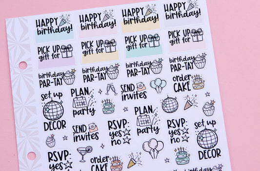 Birthday Sampler Planner Stickers | Birthday Functional Organizing Projects | Functional Deco | Script | Icon | Typography