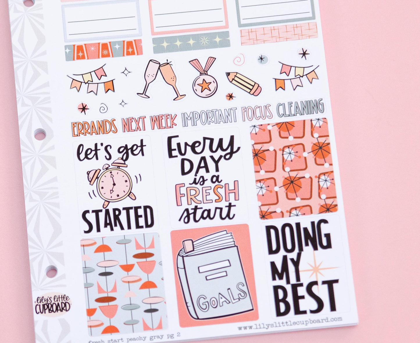 Fresh Start in Peachy Grays Vertical Weekly Sticker Kit | Standard Weekly Planner Sticker Kit | Goal Planner A la Carte Planner Kit