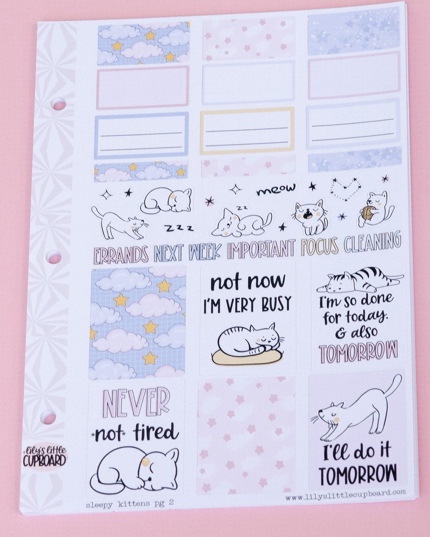 Sleepy Kitties | Weekly Sticker Kit | Anytime Planner Kit | Cozy Kittens Vertical Sticker Kit | Kitty Cat Sticker Kit A la Carte Planner Kit