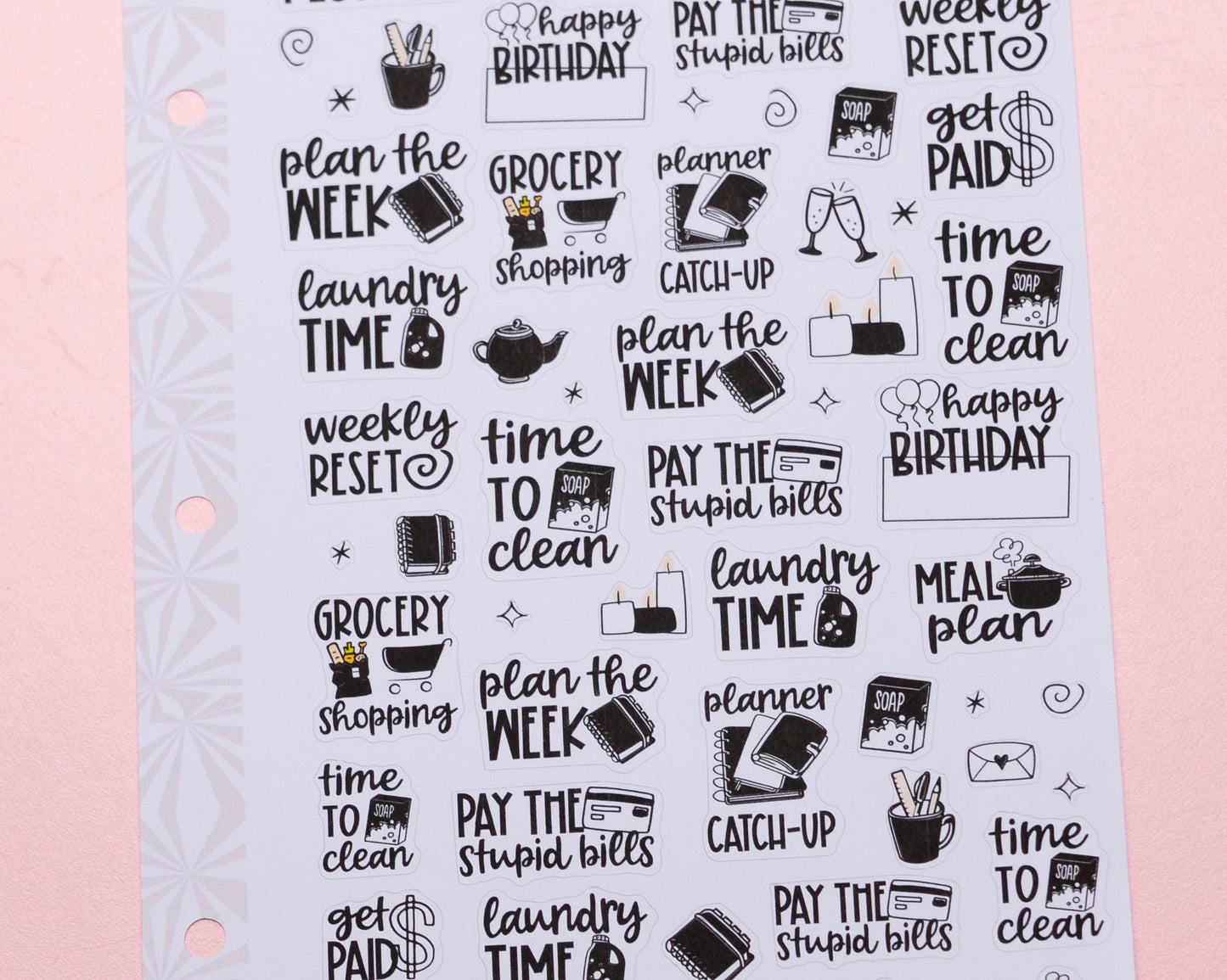 Monochrome Collection Black and White | Functional Planner Stickers | Typography Scripts Planner Stickers | Weekly Planner Sticker Kit