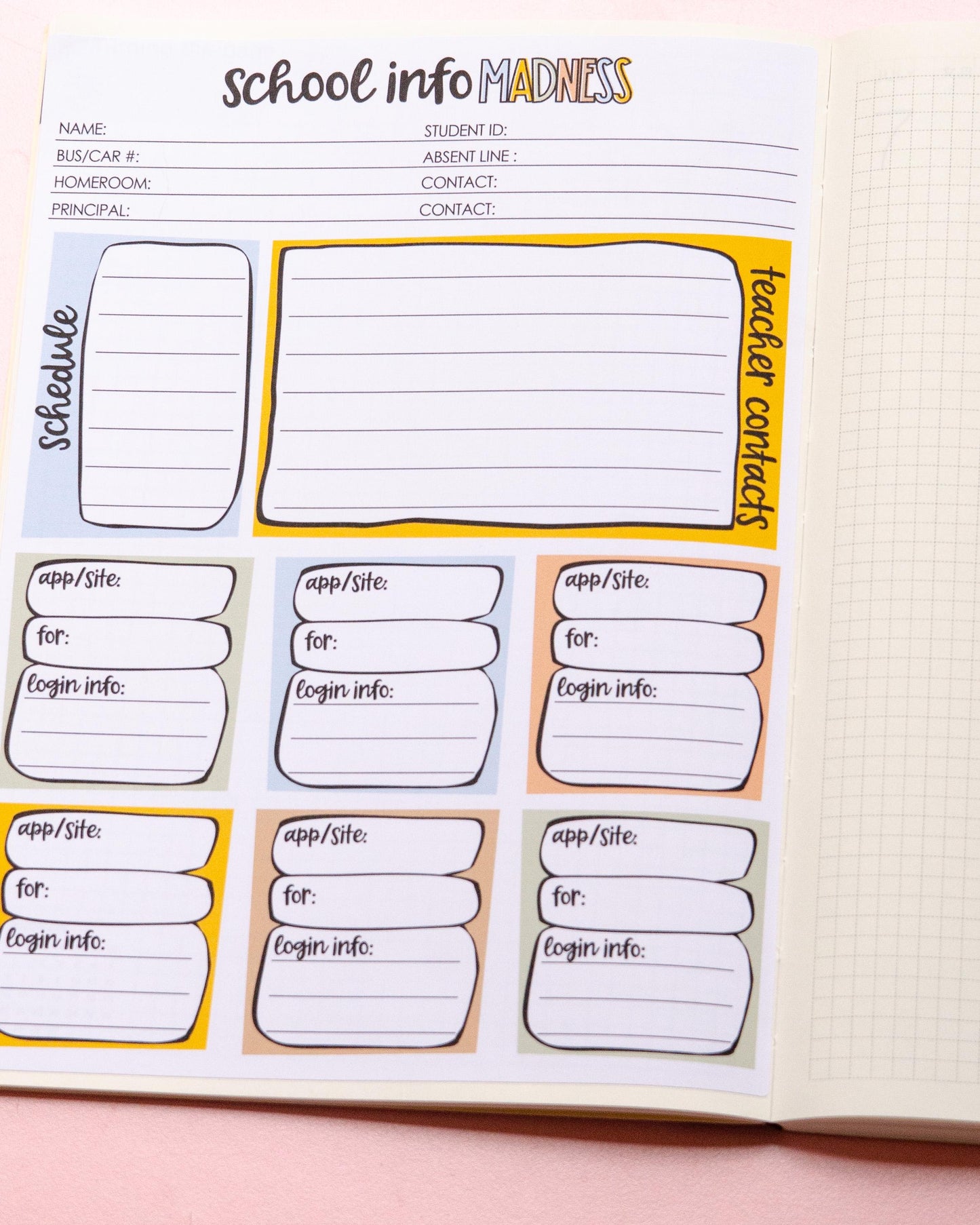 School Info Full Page Notes Page Sticker Kit | School Full Page Planner Stickers | Home Organization Dashboard Planner Full Page Sticker