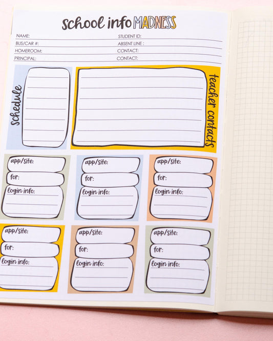 School Info Full Page Notes Page Sticker Kit | School Full Page Planner Stickers | Home Organization Dashboard Planner Full Page Sticker