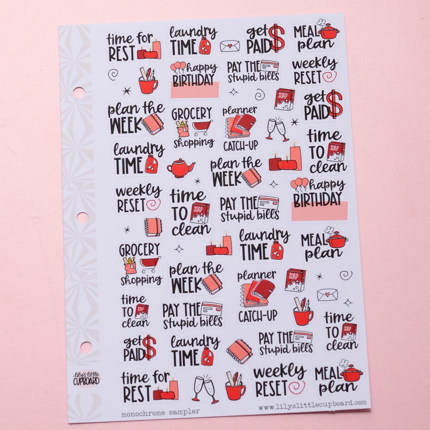 Monochrome Collection Reds | Functional Planner Stickers | Typography Scripts Planner Stickers | Weekly Planner Sticker Kit