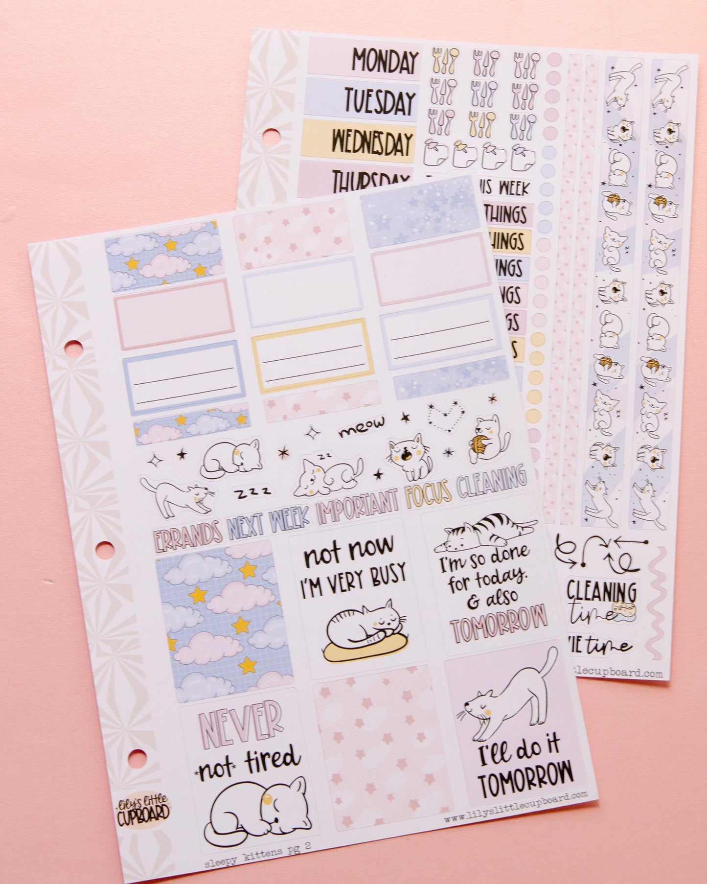 Sleepy Kitties | Weekly Sticker Kit | Anytime Planner Kit | Cozy Kittens Vertical Sticker Kit | Kitty Cat Sticker Kit A la Carte Planner Kit