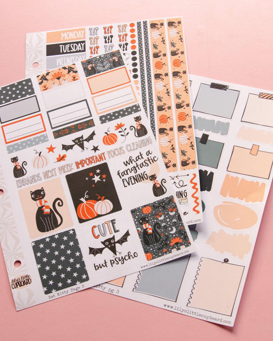 Bat Kitty Halloween Planner Stickers: Vertical Weekly Kit