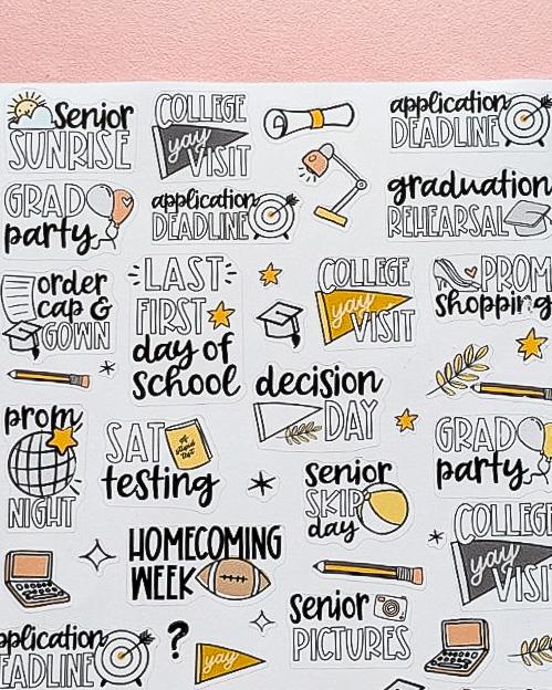 Senior Year Back to School Planner Stickers | School Planning Script Stickers | High School Sampler Sticker | Functional School Stickers