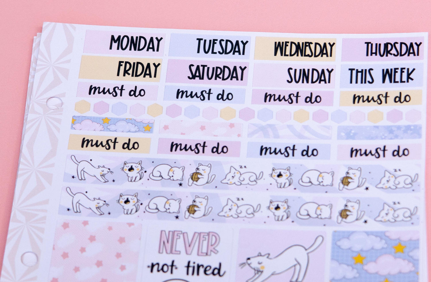 Sleepy Kitties Hobonichi Cousin and Other A5 Weekly Sticker Kit in | Cozy Day Sticker Kit | A5 Weekly Sticker Kit | Cute Kitty Cat