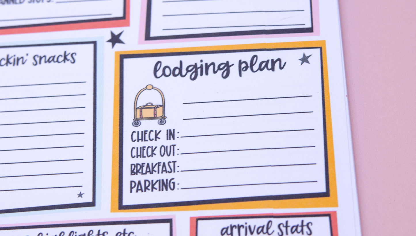 Road Trip Daily Journey Planner Notepad | Cute Travel Planning List | Planning List | Road Trip Planner | Deskpad | Handmade notepad