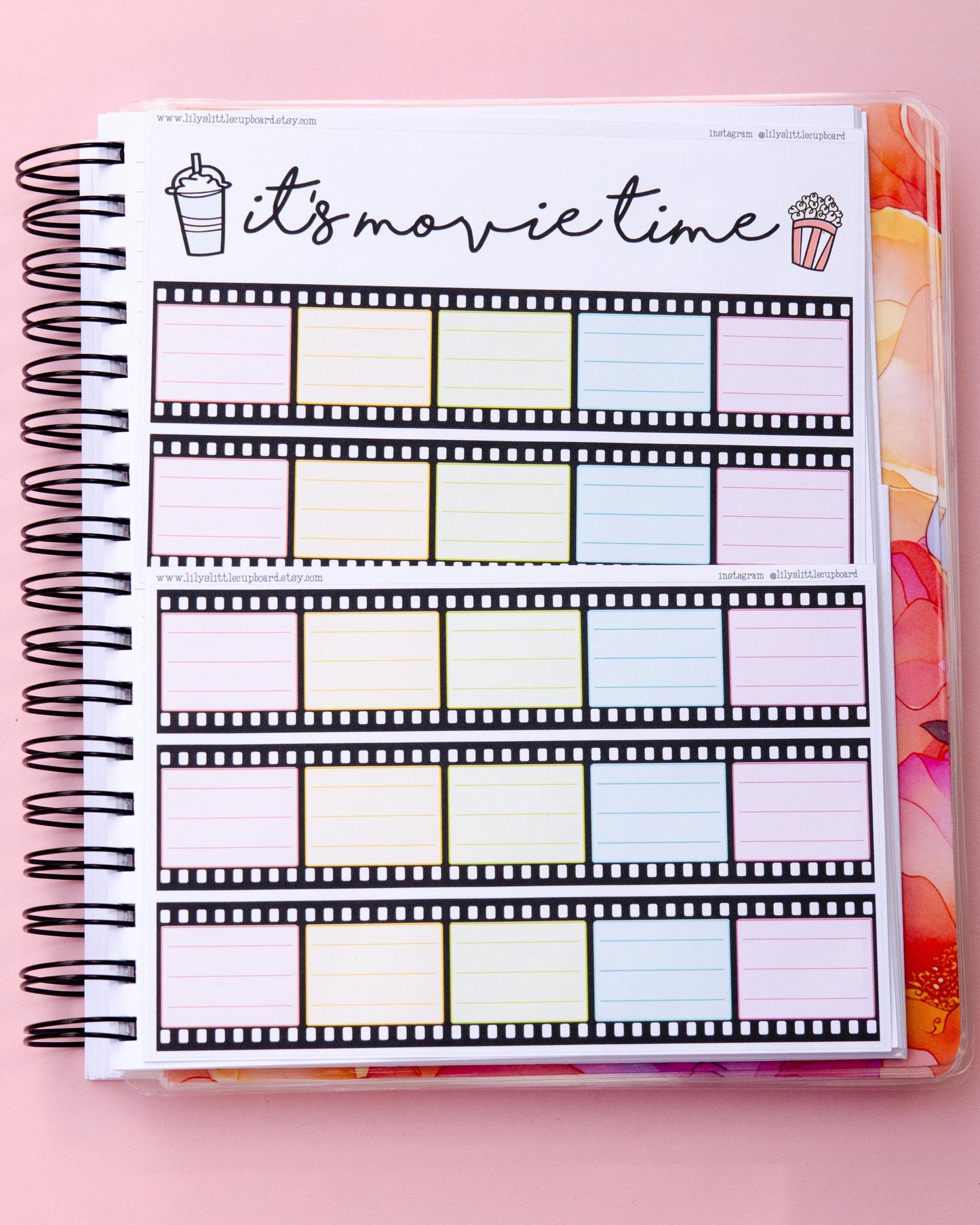 Movie Time Tracker Full Page Notes Page Sticker Kit | Movies to Watch  | A5 Full Page Sticker | Notes Pages | Dashboard Stickers