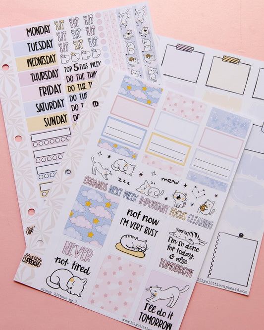 Sleepy Kitties | Weekly Sticker Kit | Anytime Planner Kit | Cozy Kittens Vertical Sticker Kit | Kitty Cat Sticker Kit A la Carte Planner Kit