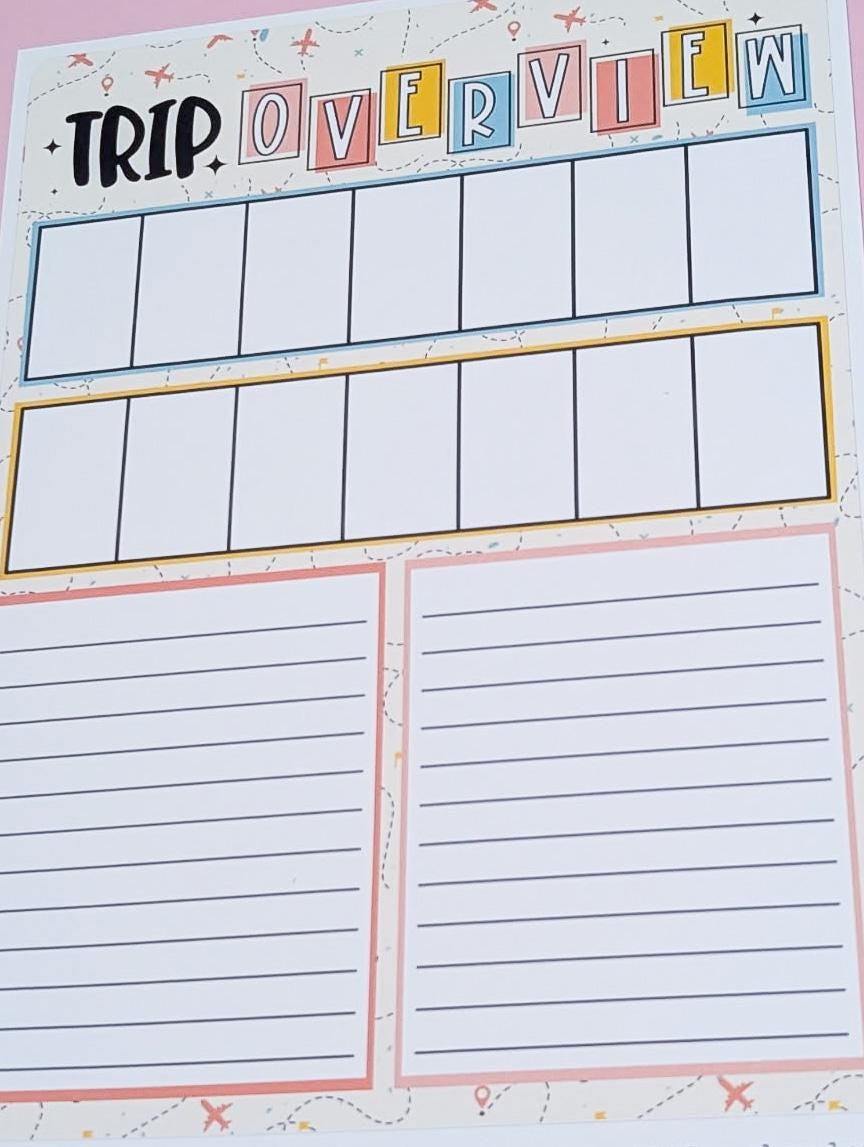 Trip Overview Vacation Overview Travel Time | Full Page Notes Page Sticker | Travel | A5 Full Page Sticker | Dashboard Sticker