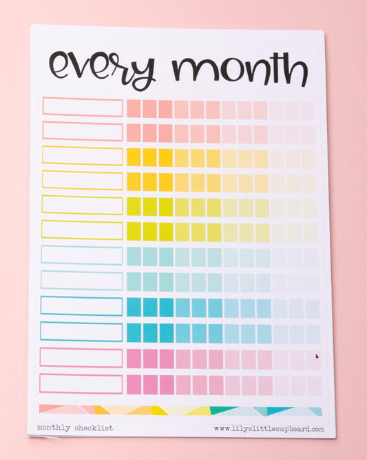 Every Month Checklist Full Page Sticker | A5 Full Page Sticker | Dashboard Sticker | Notes Page | Page Cover Sticker | Monthly Checklist