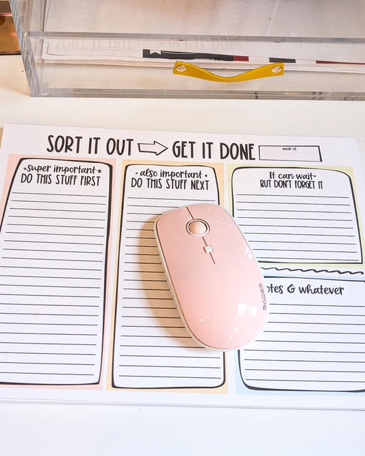 Sort It Out, Get It Done Mouse Pad Notepad | Brain Dump Desk Pad | Cute To Do List Notepad | Time Management Tools | Productivity Notepad