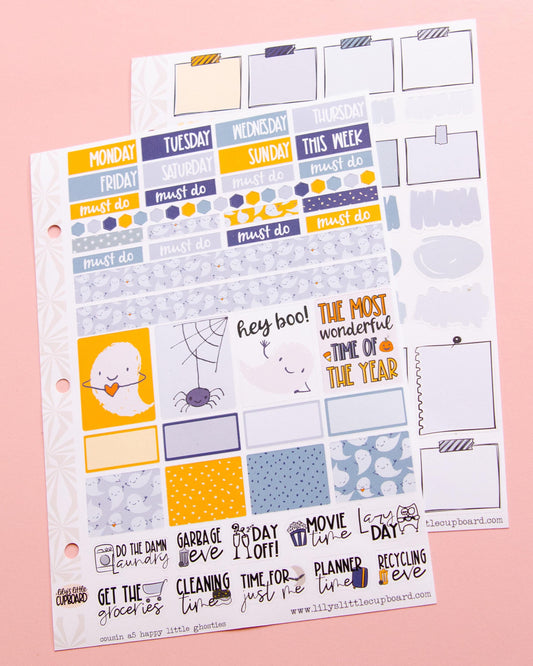 Happy Little Ghosties Halloween Planner Stickers: Hobonichi Cousin A5 Weekly Kit