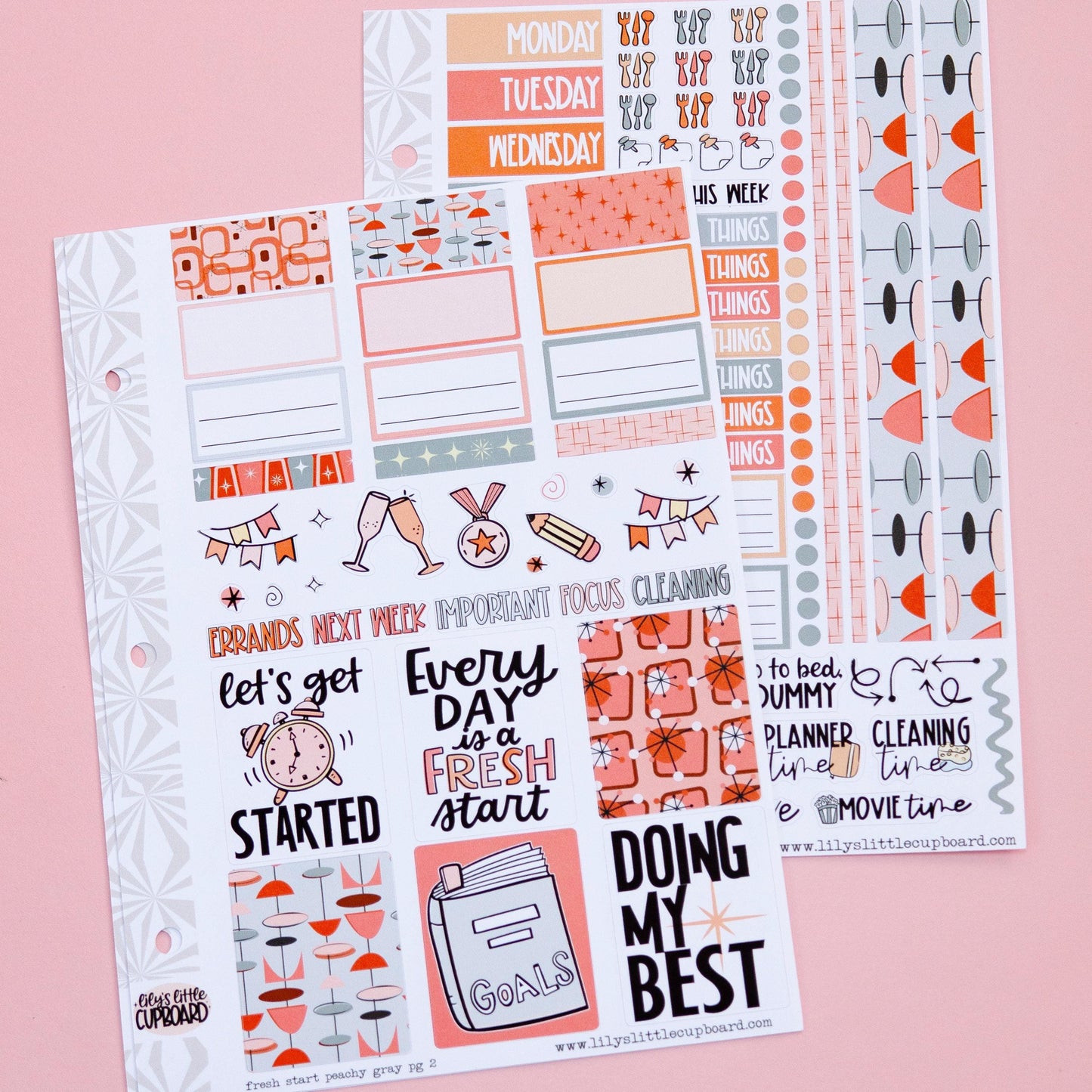 Fresh Start in Peachy Grays Vertical Weekly Sticker Kit | Standard Weekly Planner Sticker Kit | Goal Planner A la Carte Planner Kit
