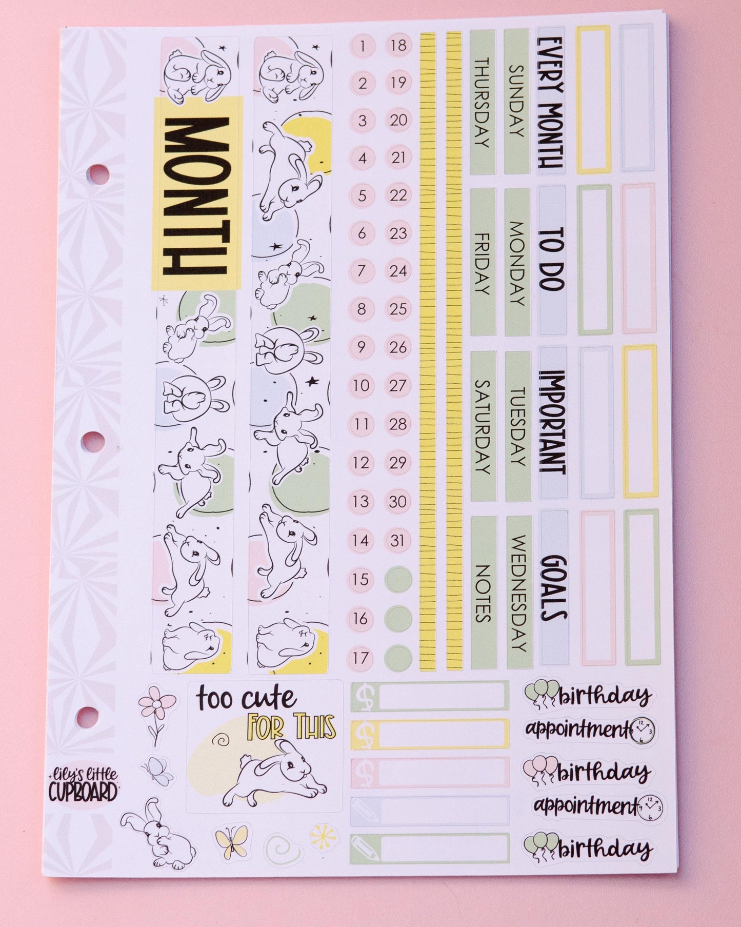 Adorable Bunnies Simple Monthly Kit | Spring Monthly Sticker Kit | Choose Your Month Sticker Kit | Classic Vertical