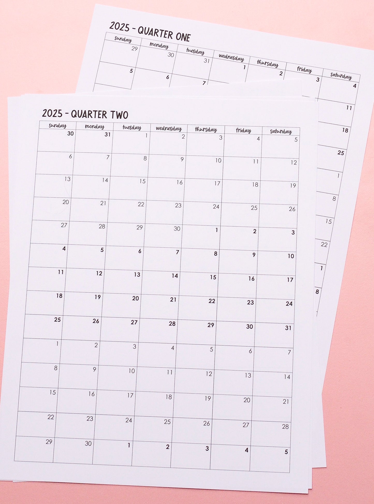 Free Printable 2025 Quarter-on-One-Page, Letter-Sized Calendar