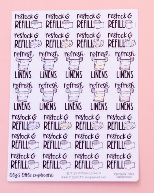 Refresh, Restock, Refill Planner Stickers | Bathroom Cleaning Stickers | Chore Script Planner Stickers