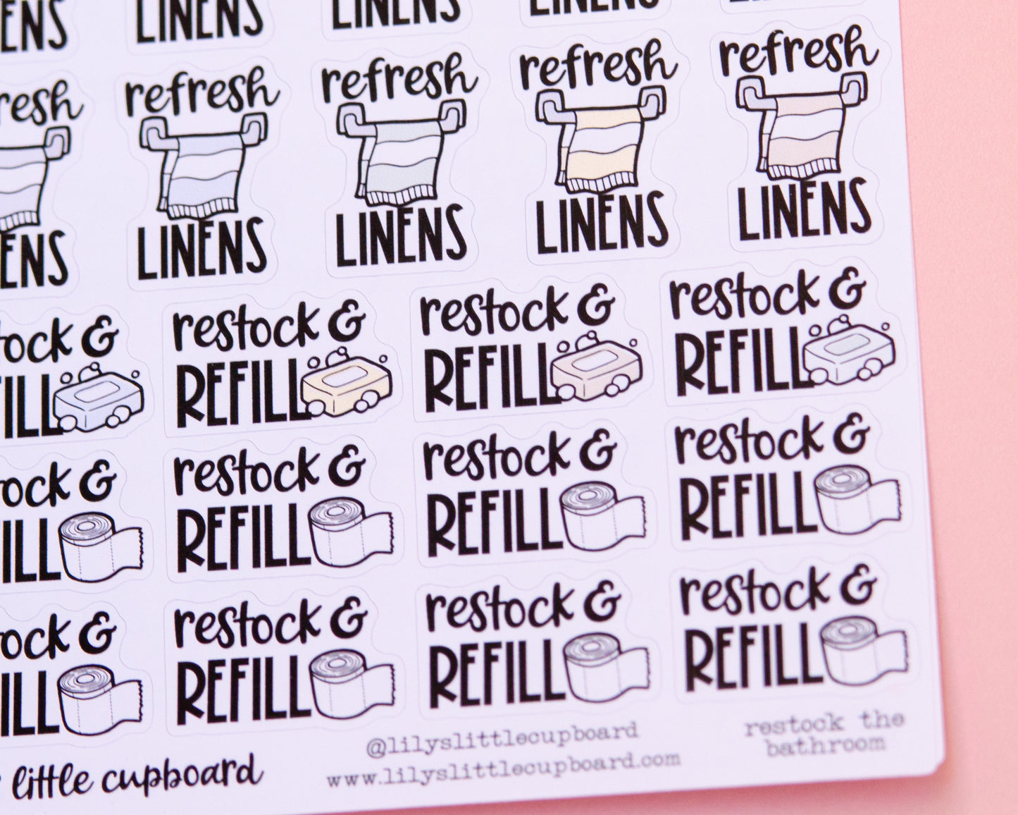 Refresh, Restock, Refill Planner Stickers | Bathroom Cleaning Stickers | Chore Script Planner Stickers