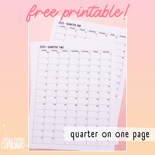 Free Printable 2025 Quarter-on-One-Page, Letter-Sized Calendar
