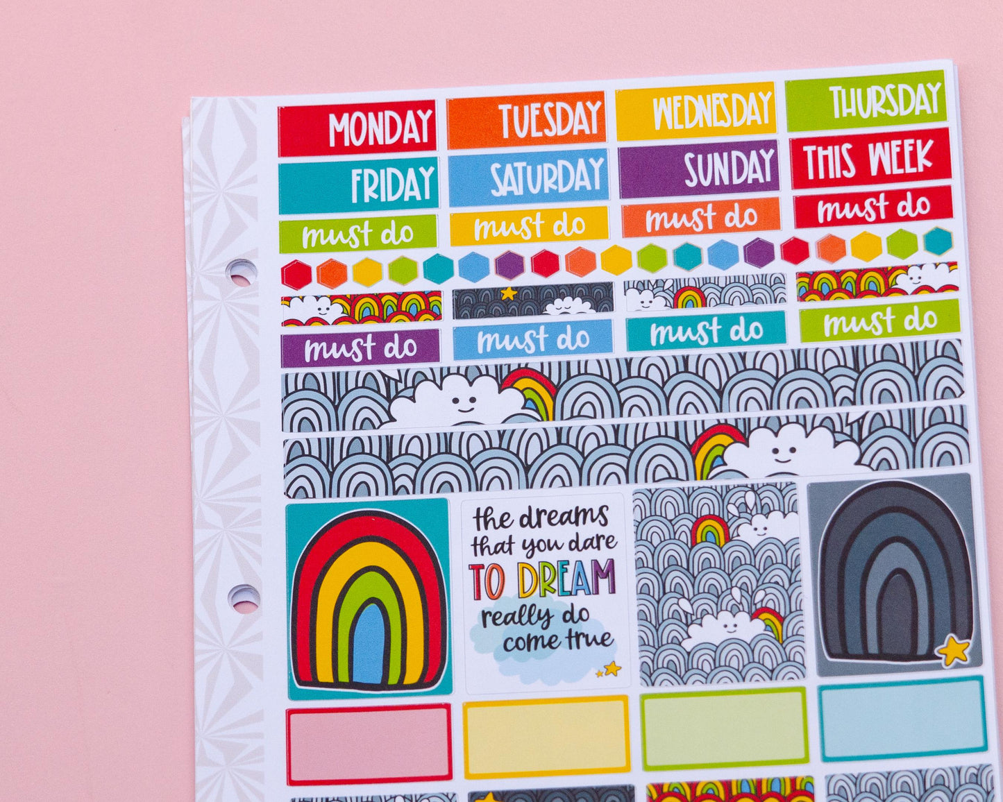 Gray Skies and Rainbows Hobonichi Cousin and Other A5 Weekly Sticker Kit in | Rainbow Sticker Kit | A5 Weekly Sticker Kit | Rainy Day Cute