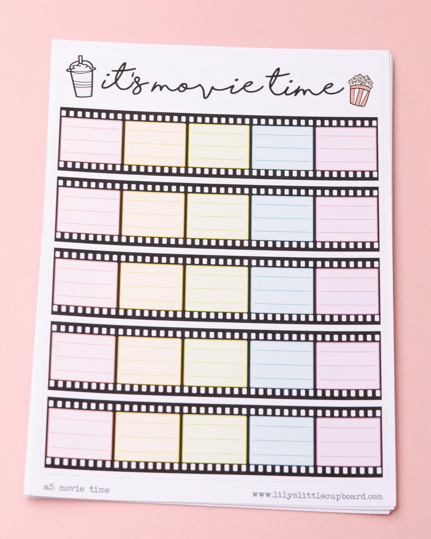 Movie Time Tracker Full Page Notes Page Sticker Kit | Movies to Watch  | A5 Full Page Sticker | Notes Pages | Dashboard Stickers