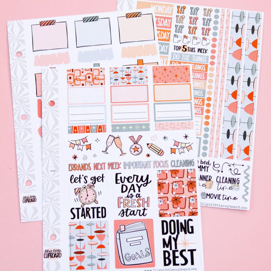 Fresh Start in Peachy Grays Vertical Weekly Sticker Kit | Standard Weekly Planner Sticker Kit | Goal Planner A la Carte Planner Kit