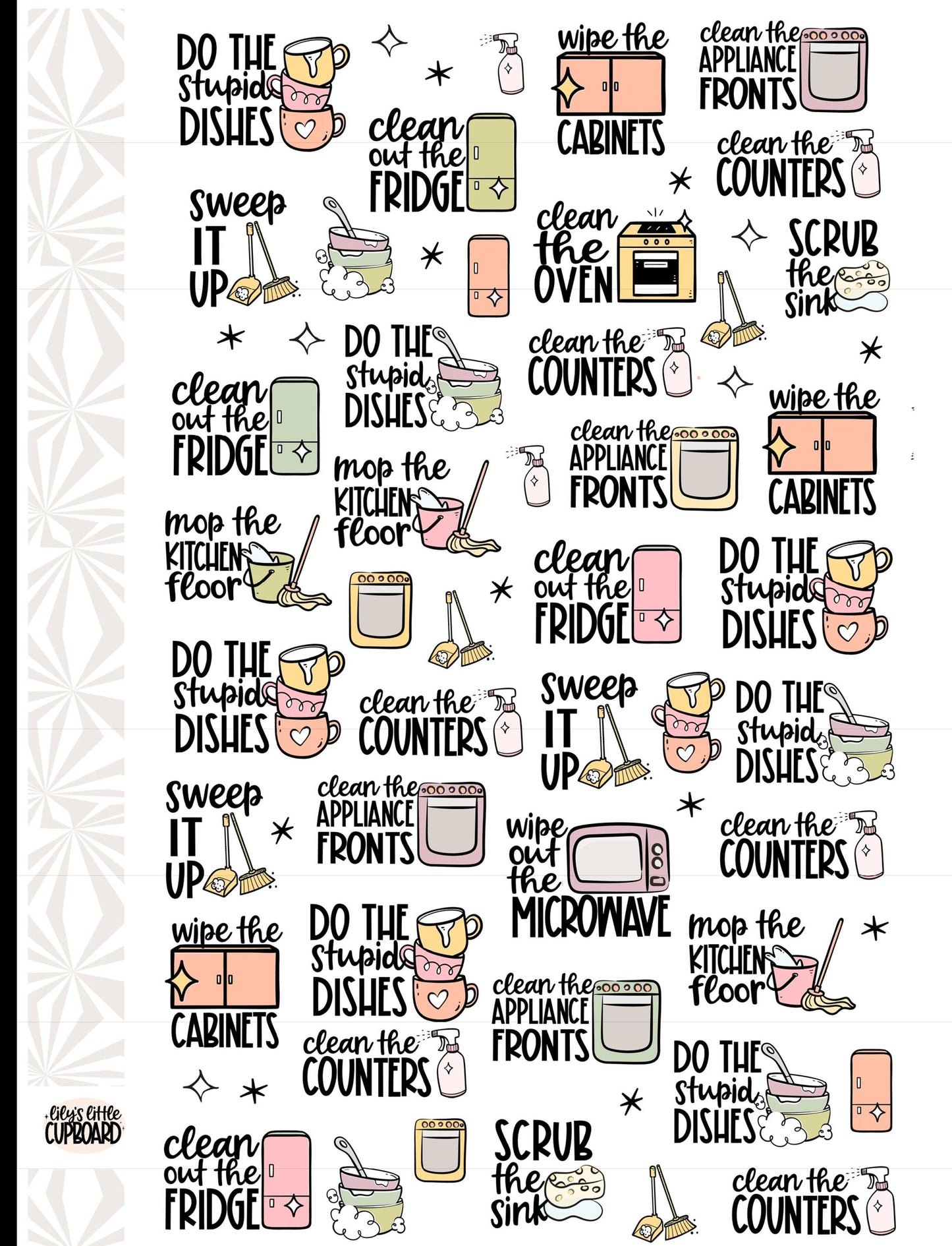 Let's Clean the Kitchen Sampler Planner Stickers | Chores and Housework Task Script Stickers | Adulting Stickers | Functional Deco Stickers