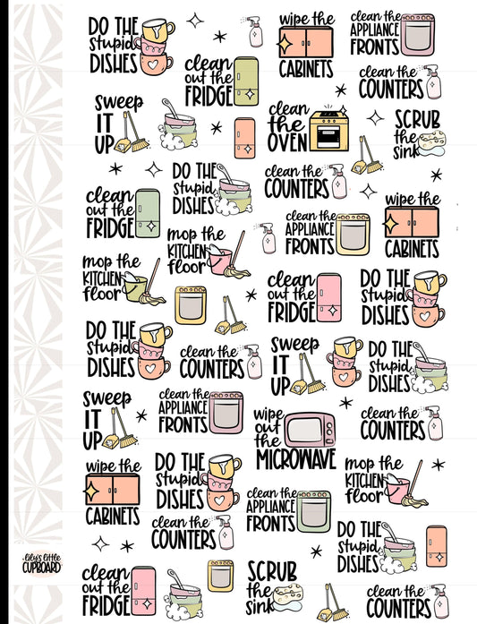 Let's Clean the Kitchen Sampler Planner Stickers | Chores and Housework Task Script Stickers | Adulting Stickers | Functional Deco Stickers