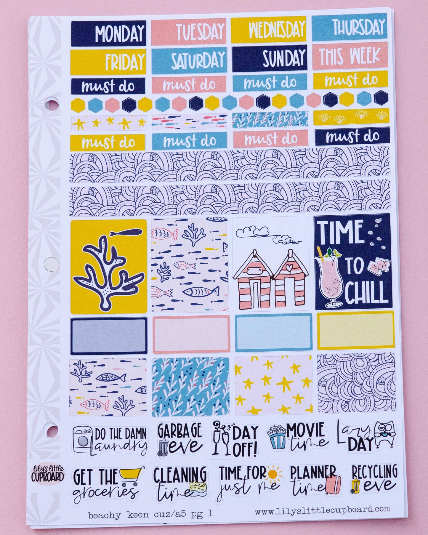 Beachy Keen Hobonichi Cousin and Other A5 Weekly Sticker Kit in | Beach Day Sticker Kit | A5 Weekly Sticker Kit | Beach Planner Cute