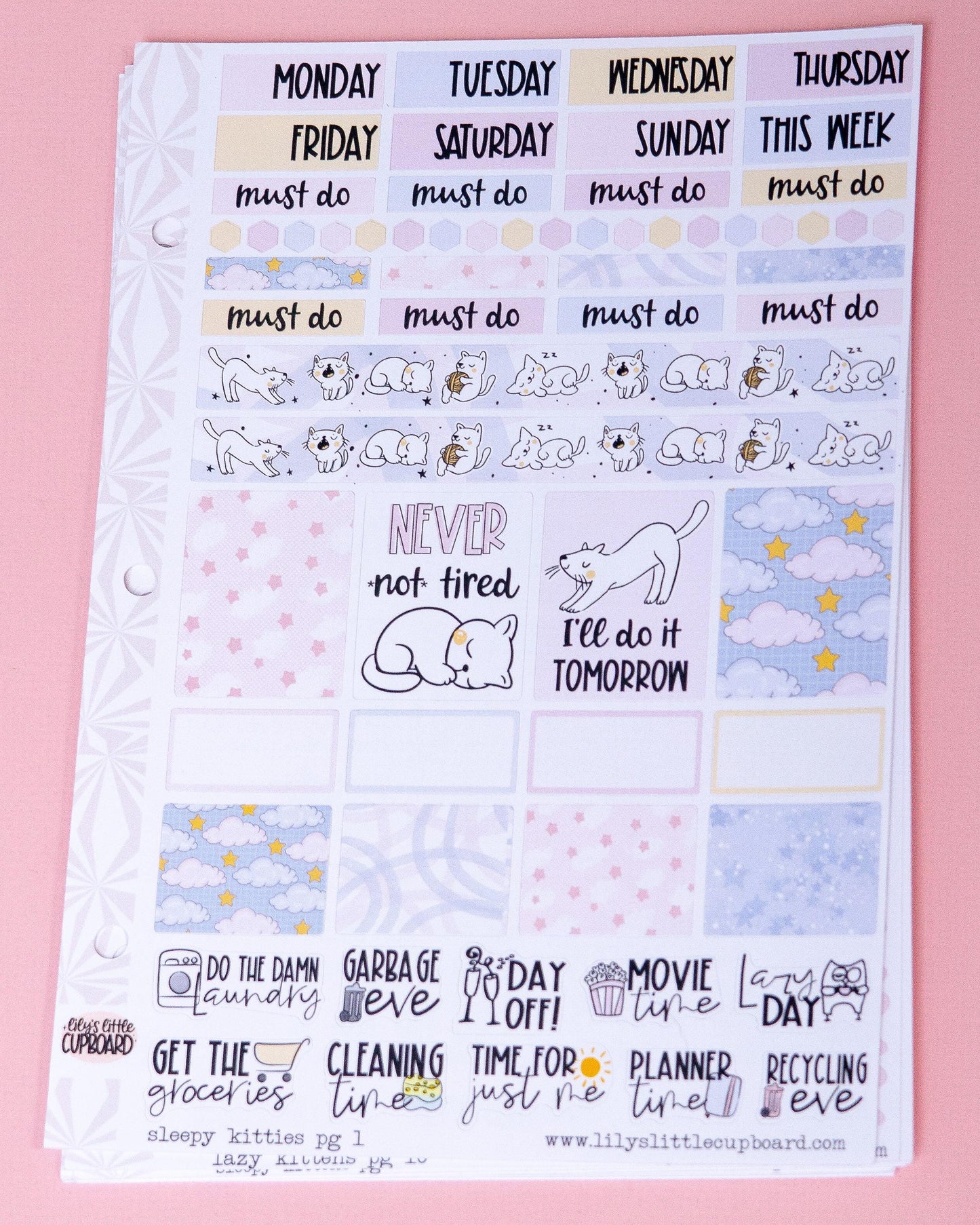 Sleepy Kitties Hobonichi Cousin and Other A5 Weekly Sticker Kit in | Cozy Day Sticker Kit | A5 Weekly Sticker Kit | Cute Kitty Cat