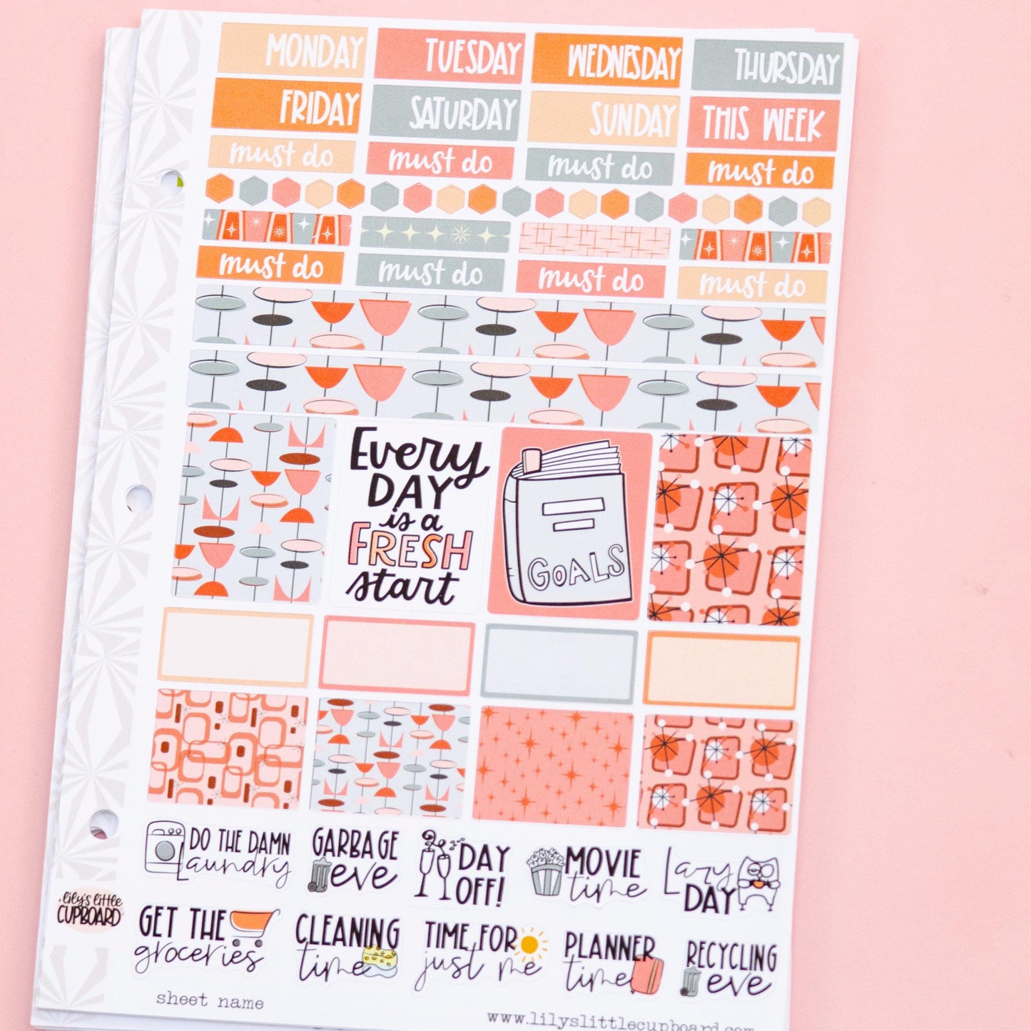 Hobo Cuz-A5 Weekly Sticker Kit in Fresh Start  Peachy Grays | Goal Planner Hobonichi Sticker Kit | A5 Weekly Planner Sticker Kit