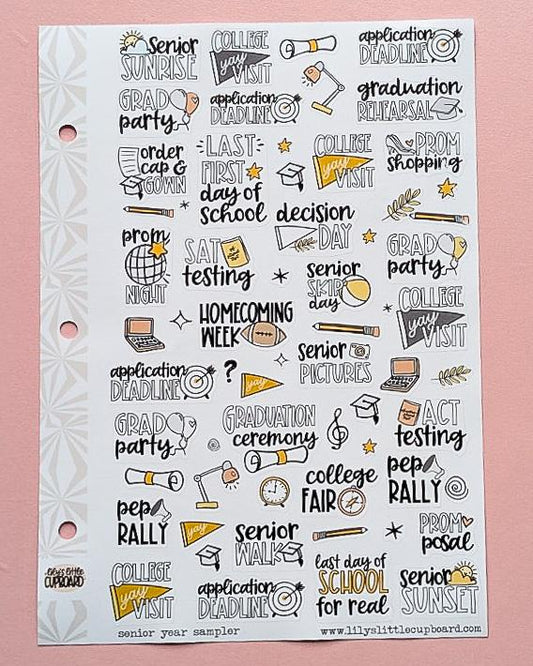 Senior Year Back to School Planner Stickers | School Planning Script Stickers | High School Sampler Sticker | Functional School Stickers