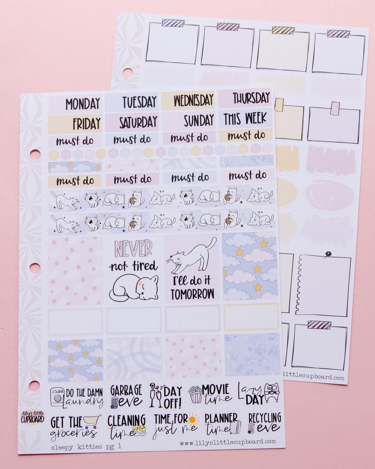 Sleepy Kitties Hobonichi Cousin and Other A5 Weekly Sticker Kit in | Cozy Day Sticker Kit | A5 Weekly Sticker Kit | Cute Kitty Cat